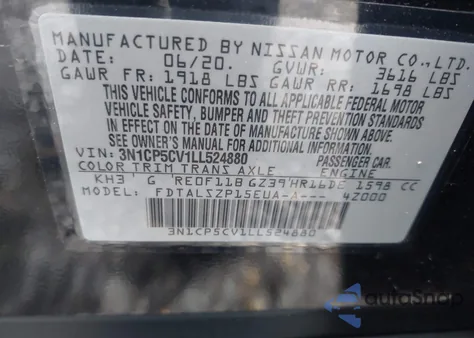 2020 Nissan Kicks Sv Xtronic Cvt из США, поврежденный, VIN 3N1CP5CV1LL524880